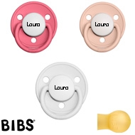 Bibs de Lux sutter med navn (Blush+White+Coral -HK) Runde Latex str.1, 3 pack